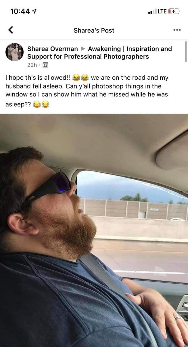 Una inocente foto que le tomó a su esposo se convirtió en un fenómeno viral al convertirla en una plantilla para que el Internet diera rienda suelta a su imaginación. | Crédito: Sharea Overman / Facebook.