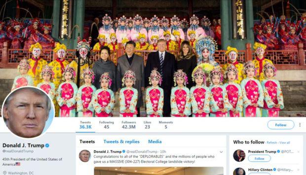 Trump cambió su portada de Twitter mientras estaba de viaje en China. (Twitter/@realDonaldTrump)